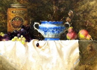 Jean Chambers Soup Tureen stillife still life painting pears china oil painting