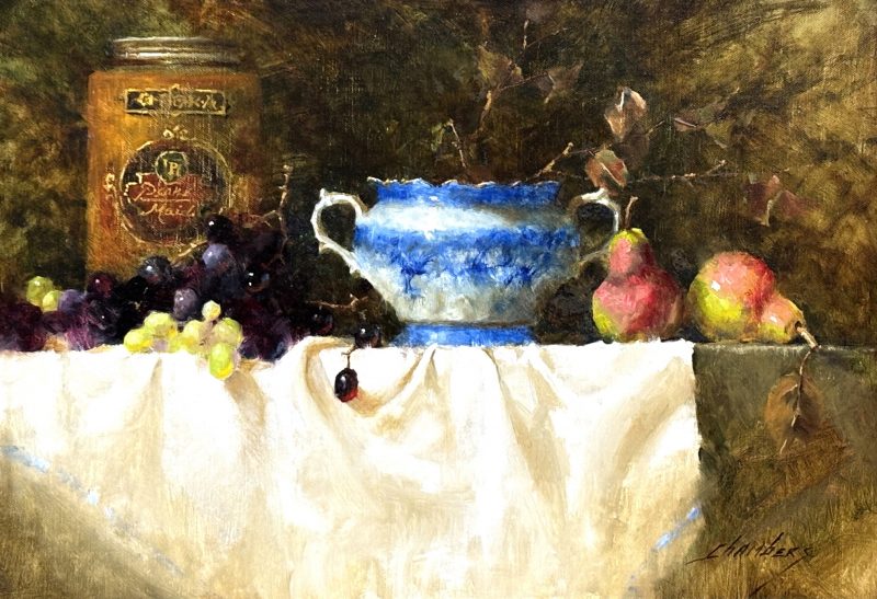 Jean Chambers Soup Tureen stillife still life painting pears china oil painting
