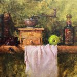 Jean Chambers Strong Blend coffee apple stillife oil painting