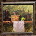 Jean Chambers Strong Blend coffee apple stillife oil painting framed