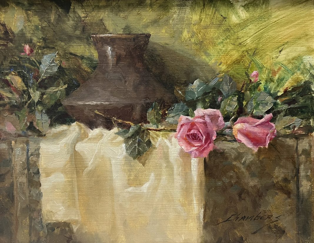 Jean Chambers Urn With Roses flowers floral still-life oil painting