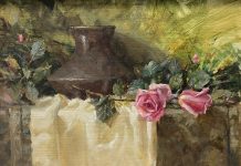 Jean Chambers Urn With Roses flowers floral still-life oil painting