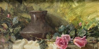 Jean Chambers Urn With Roses flowers floral still-life oil painting