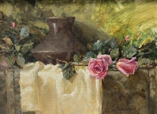 Jean Chambers Urn With Roses flowers floral still-life oil painting