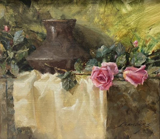 Jean Chambers Urn With Roses flowers floral still-life oil painting