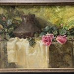 Jean Chambers Urn With Roses flowers floral still-life oil painting framed