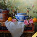 Jean Chambers Yogurt Pot And Roses still life oil painting