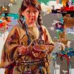 jeremy windborg the youngest drummer native american indian girl oil painting