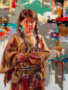 jeremy windborg the youngest drummer native american indian girl oil painting