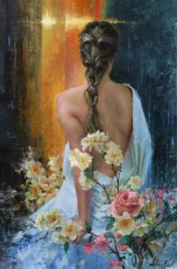 kyle stuckey in the light figure woman flowers oil painting