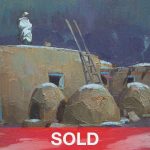 Phil Starke Along Time Taos Pueblo Native American Indian architecture adobe Santa Fe New Mexico western oil painting sold