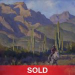 Phil Starke Santa Catalina Sunset desert landscape Tucson Arizona cowboy white horse western oil painting sold