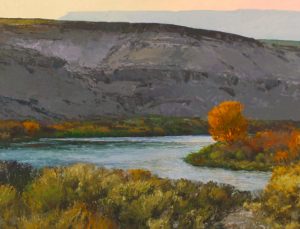 len chmiel time exposure mountain stream trees landscape oil painting