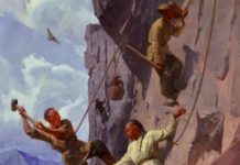 mian situ Blasting A Route Through The Sierra Nevada Mountains, 1865, Central Pacific Railroad Prix de West Award Winner oil painting