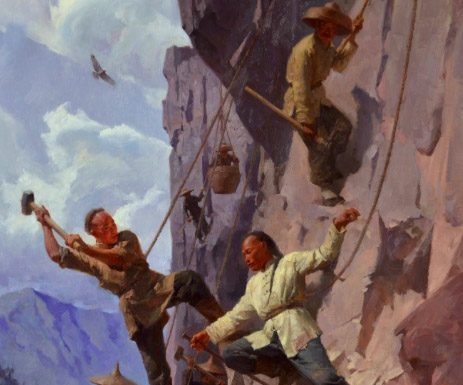 mian situ Blasting A Route Through The Sierra Nevada Mountains, 1865, Central Pacific Railroad Prix de West Award Winner oil painting