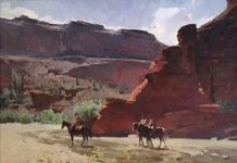 Mian Situ Following The Water Trail Canyon de Chelly National Monument mountains horses Native American Indian western landscape oil painting