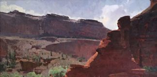 Mian Situ Following The Water Trail Canyon de Chelly National Monument mountains horses Native American Indian western landscape oil painting