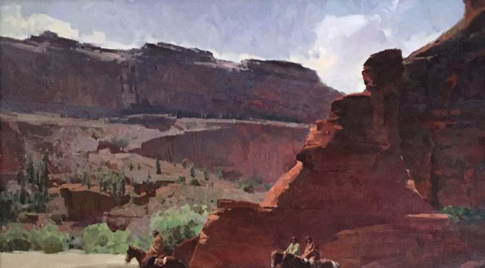 Mian Situ Following The Water Trail Canyon de Chelly National Monument mountains horses Native American Indian western landscape oil painting