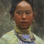 Mian Situ Miao Girl portrait figure figurative Asian Chinese oil painting sold