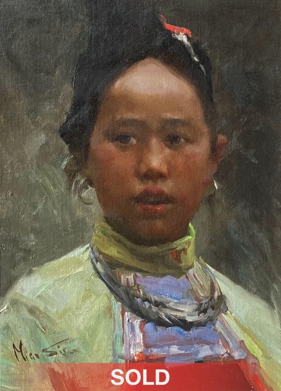 Mian Situ Miao Girl portrait figure figurative Asian Chinese oil painting sold