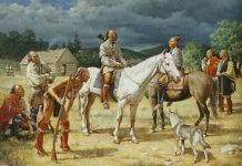 robert Griffing general braddock horse native american indian encampment western oil painting