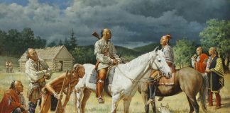 robert Griffing general braddock horse native american indian encampment western oil painting