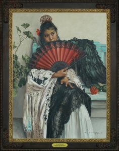 Terri Kelly Moyers "El Abanico Rojo" (The Red Fan) mexican fan girl dress oil painting