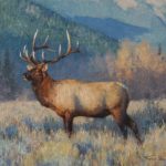 tucker smith distant bugle elk landscape wildlife oil painting