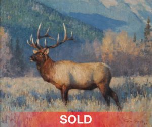 Tucker Smith distant bugle elk wildlife landscape oil painting 