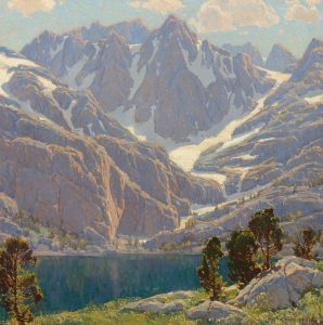 edgar payne solitudes enchantment high mountiain snow capped mountain mountain lake landscape oil painting