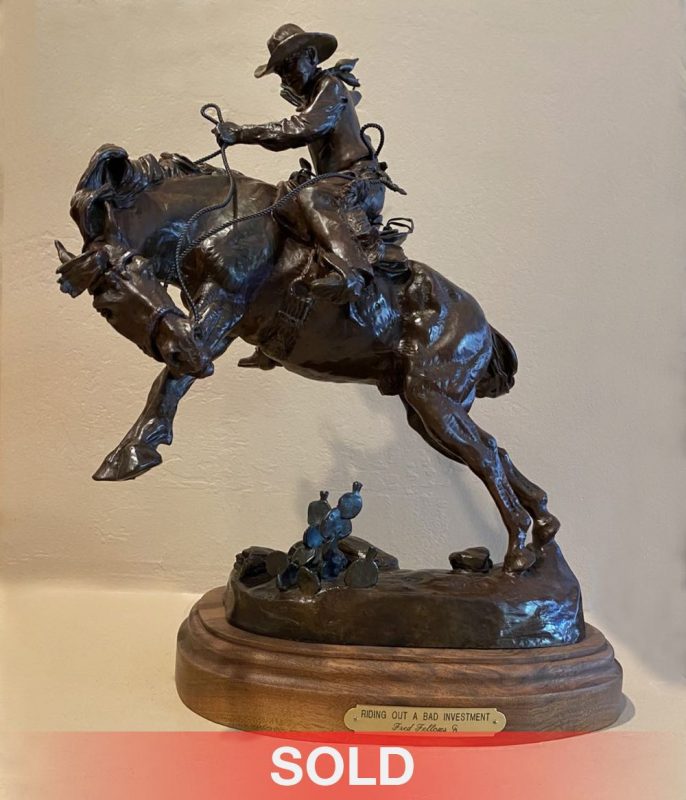 Fred Fellows Riding Out A Bad Investment cowboy bucking horse equine western bronze scultpure sold