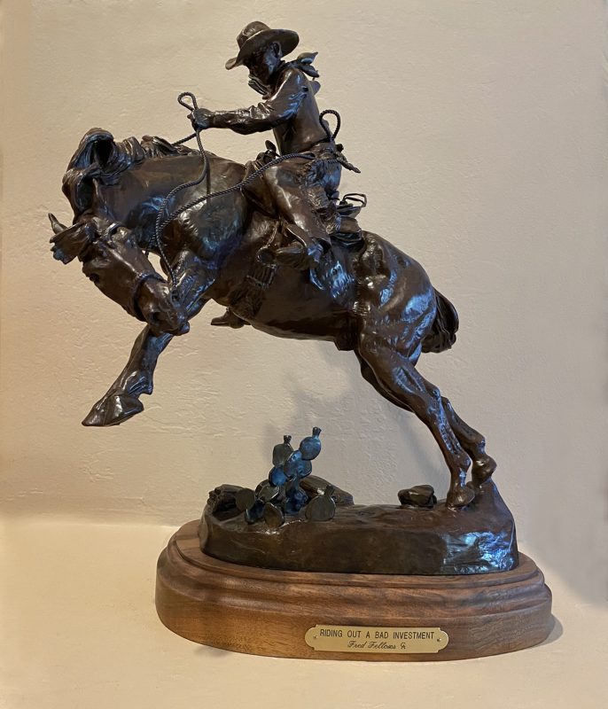 Fred Fellows Riding Out A Bad Investment cowboy bucking horse equine western bronze scultpure