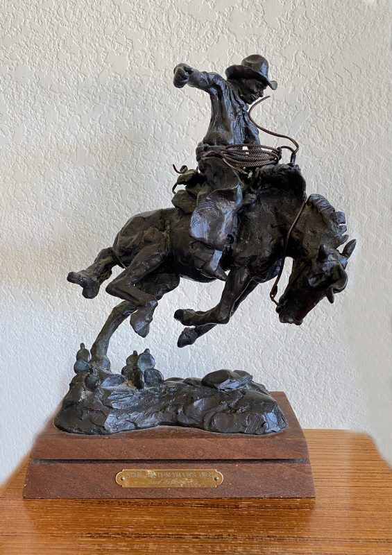 Fred Fellows When The Honeymoons Over cowboy bucking horse action western bronze sculpture 