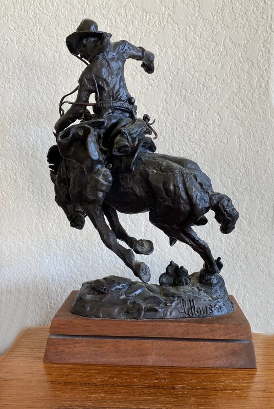 Fred Fellows When The Honeymoons Over cowboy bucking horse action western bronze sculpture back
