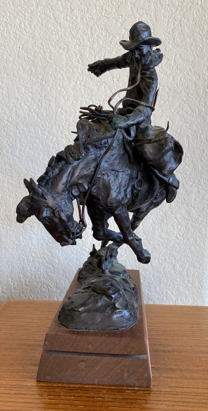 Fred Fellows When The Honeymoons Over cowboy bucking horse action western bronze sculpture front