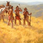 howard terpning dust of many ponies native american indian horses rifles western oil painting