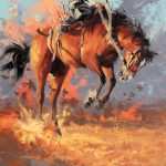 jim connelly joy ride cowboy bucking horse rodeo action western oil painting