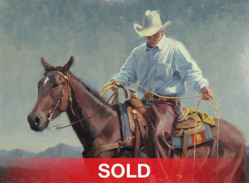 jim connelly lefty cowboy horse horseback western oil painting