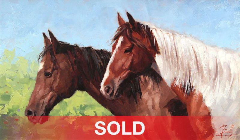 jim connelly peaceable horses equine western oil painting