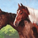 jim connelly peaceable two horses equine portrait western oil painting