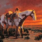 jim connelly sunset cowboy horse open range western oil painting