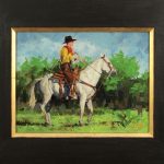 jim connelly yellow shirt cowboy horse horseback equine western oil painting