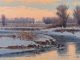 Jim James Morgan A Winter Evening ducks barrows goldeneye bird wildlife oil painting stream river brook snow winter icy