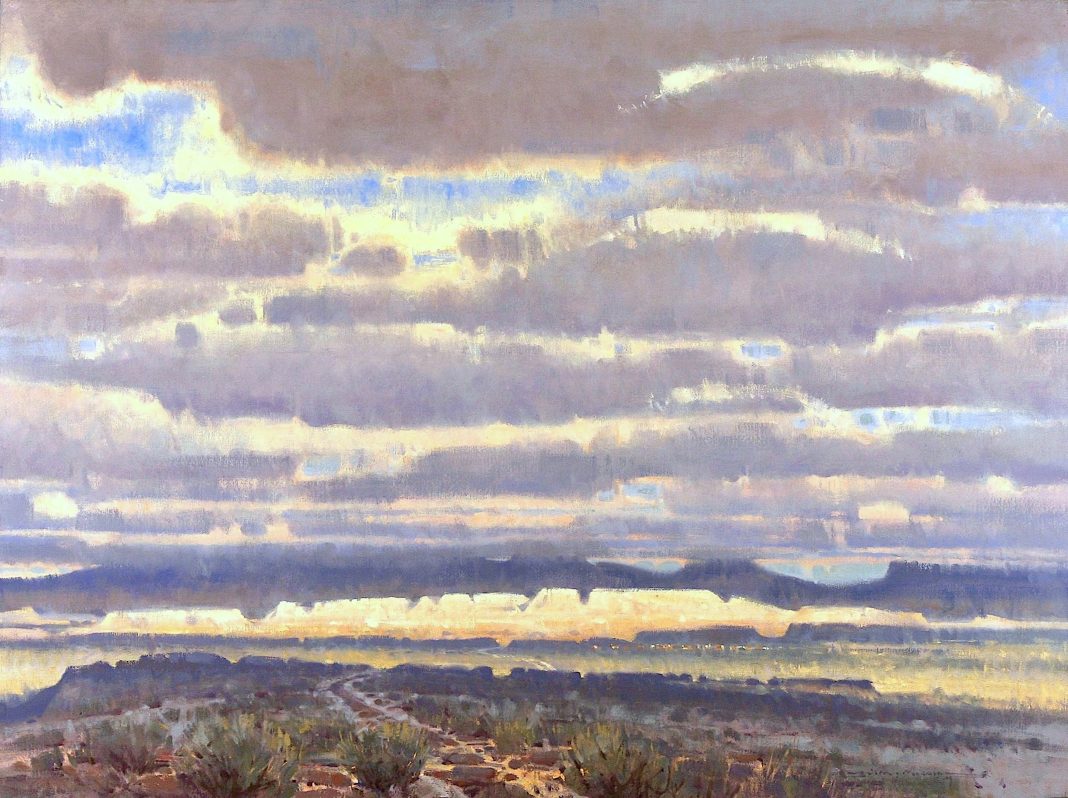 Jim Morgan Under A Wyoming Sky clouds mountains prairie landscape oil painting