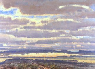 Jim Morgan Under A Wyoming Sky clouds mountains prairie landscape oil painting