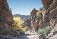 Matt Smith palo verde in bloom western landscape wash oil painting