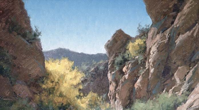 Matt Smith palo verde in bloom western landscape wash oil painting