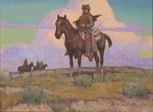 steve seltzer the vantage point native american indian on horse horseback western oil painting