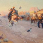 william r. leigh cowboy bucking horse action western cow town action western oil painting