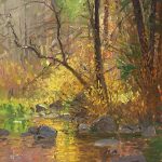 Curt Walters Golden Reflections stream creek Oak Creek Canyon Sedona, Arizona landscape oil painting